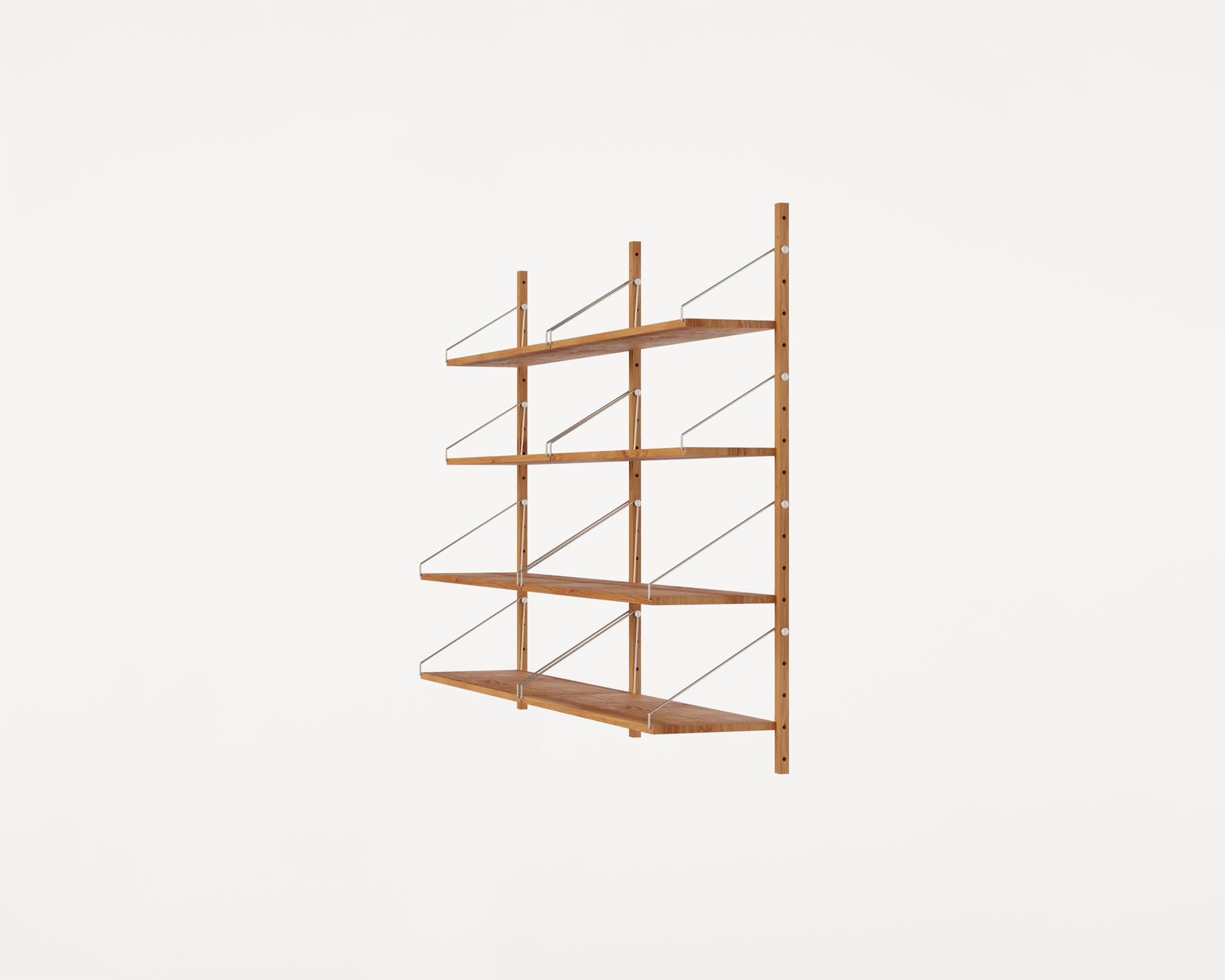 Scandinavian Modern FRAMA Contemporary Minimal Design Wooden Wall Shelf Library Double Section