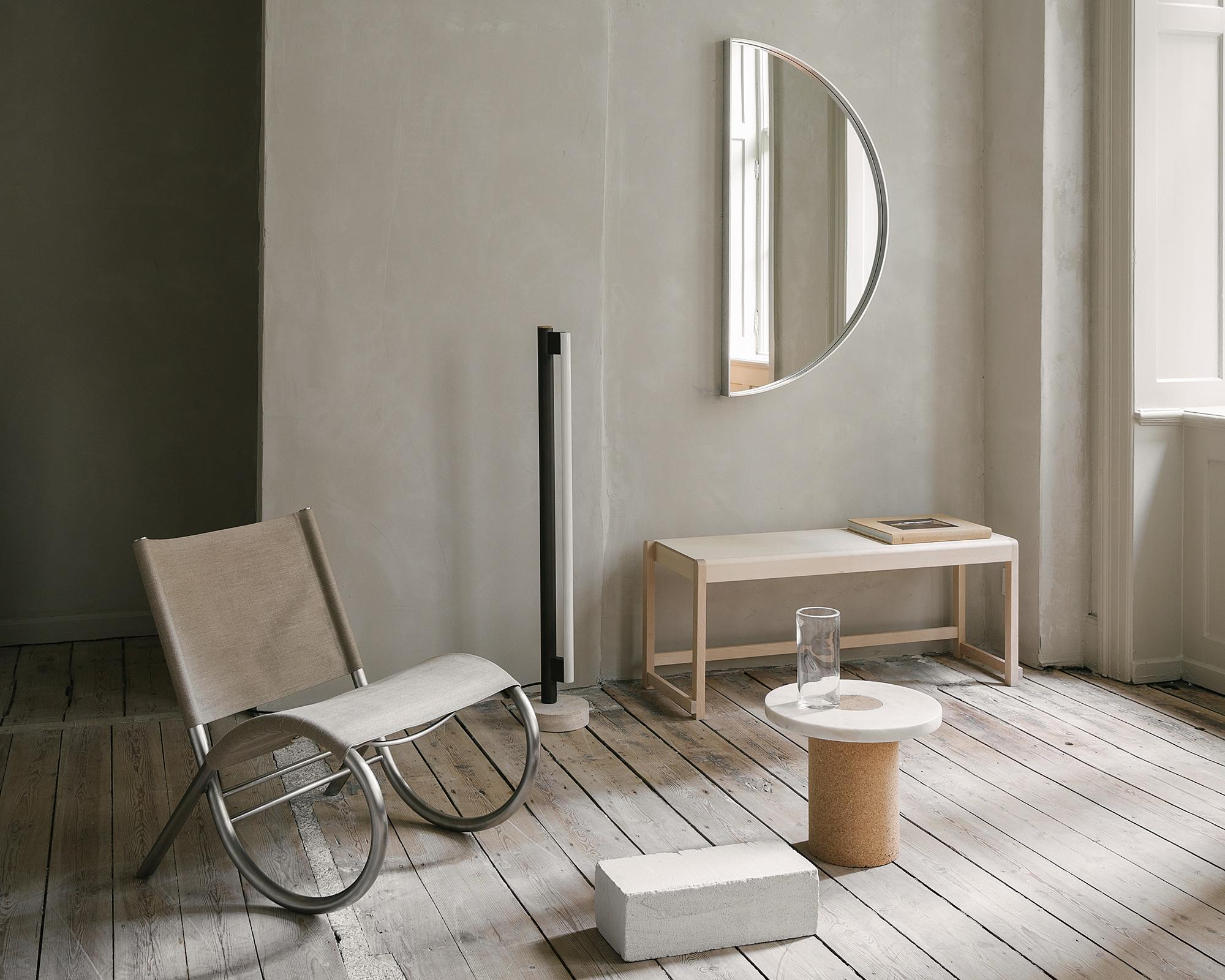 The Recess Mirror Collection is a series of highly versatile, aluminum-framed mirrors. By combining curving semicircular forms with bold angles and the raw beauty of industrial aluminum, the Recess Mirrors are at once playful and distinctly