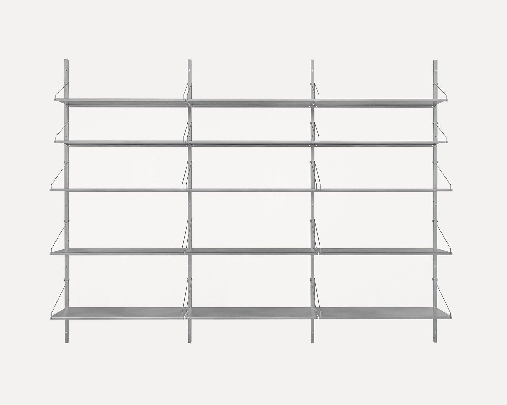 Danish Shelf Library Triple Section H1852 Stainless Steel Shelves by Kim Richardt