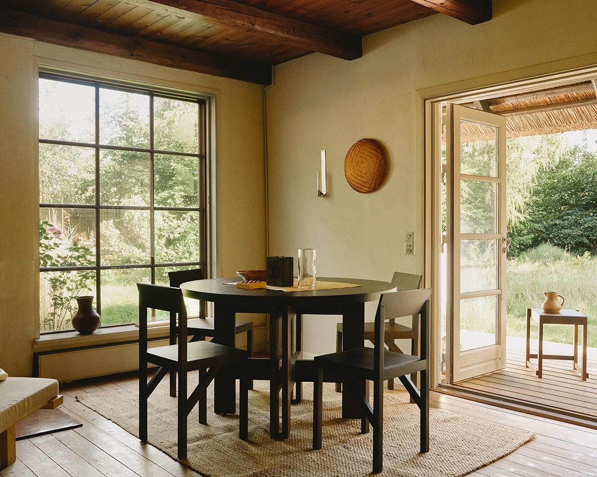 Scandinavian Modern FRAMA Wooden Scandinavian Design Farmhouse Dark Round Trestle Table For Sale
