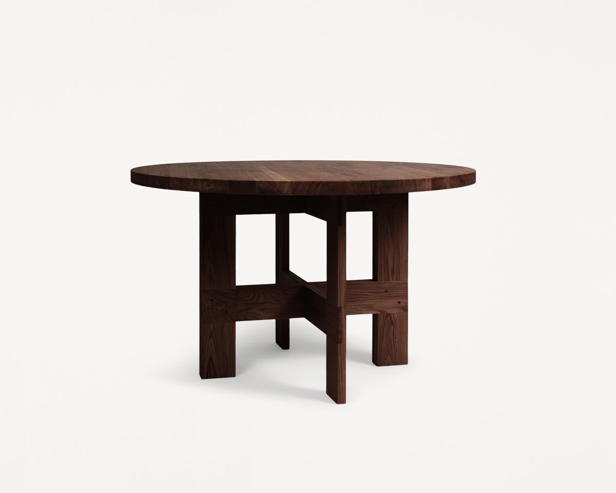 Lithuanian FRAMA Wooden Scandinavian Design Farmhouse Dark Round Trestle Table For Sale