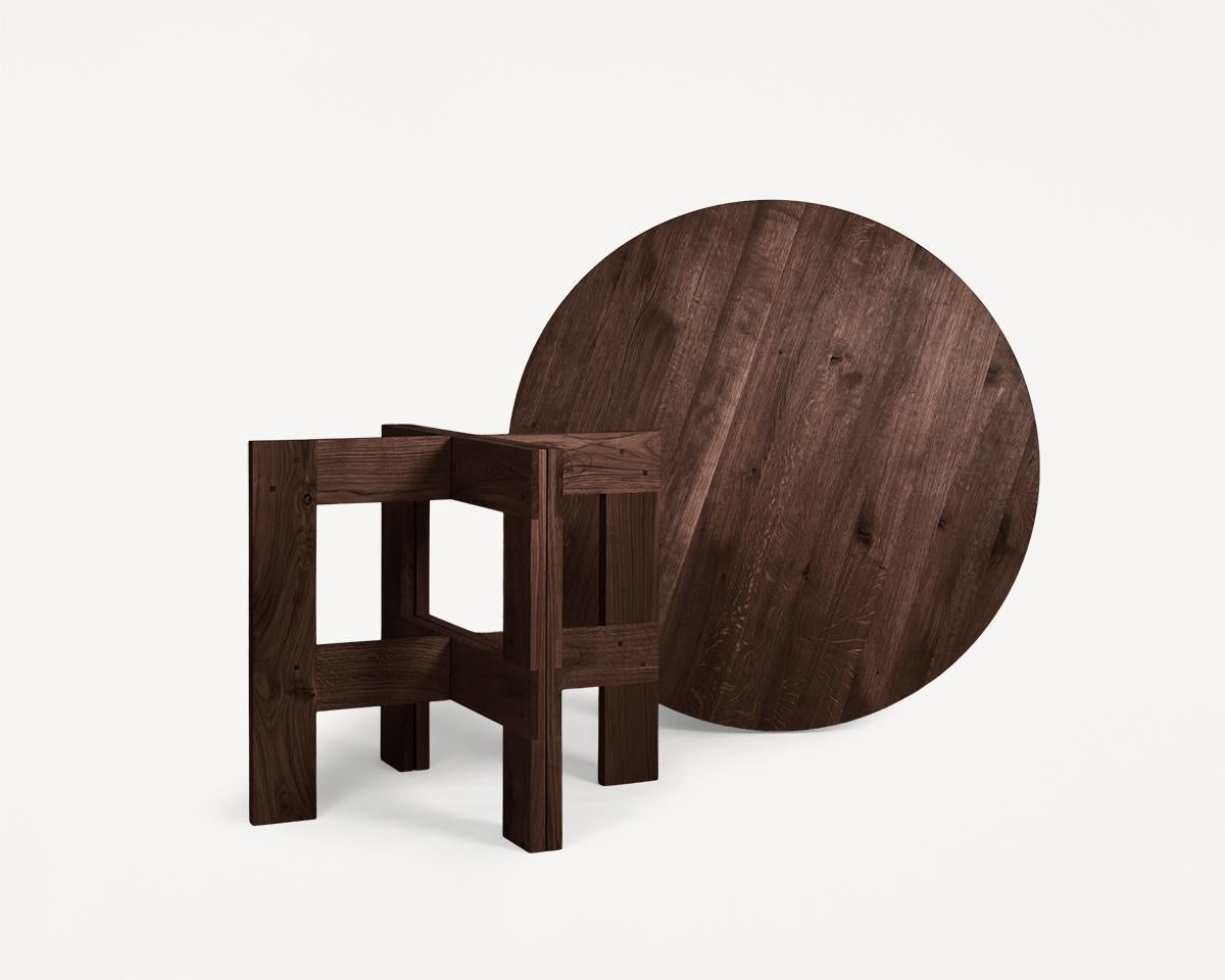 FRAMA Wooden Scandinavian Design Farmhouse Dark Round Trestle Table In New Condition For Sale In Copenhagen, DK