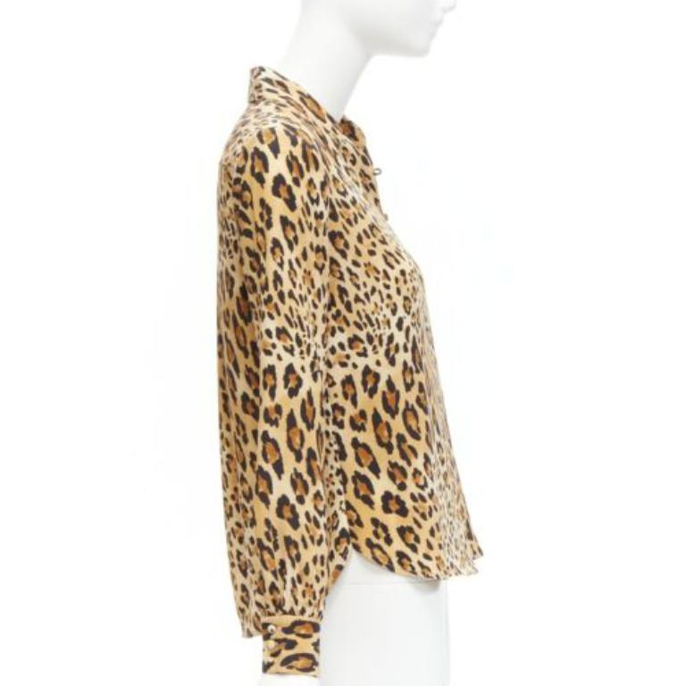 FRAME 100% seta Cammello Multi marrone con stampa leopardata camicia a maniche lunghe XS In condizioni ottime in vendita a Hong Kong, NT