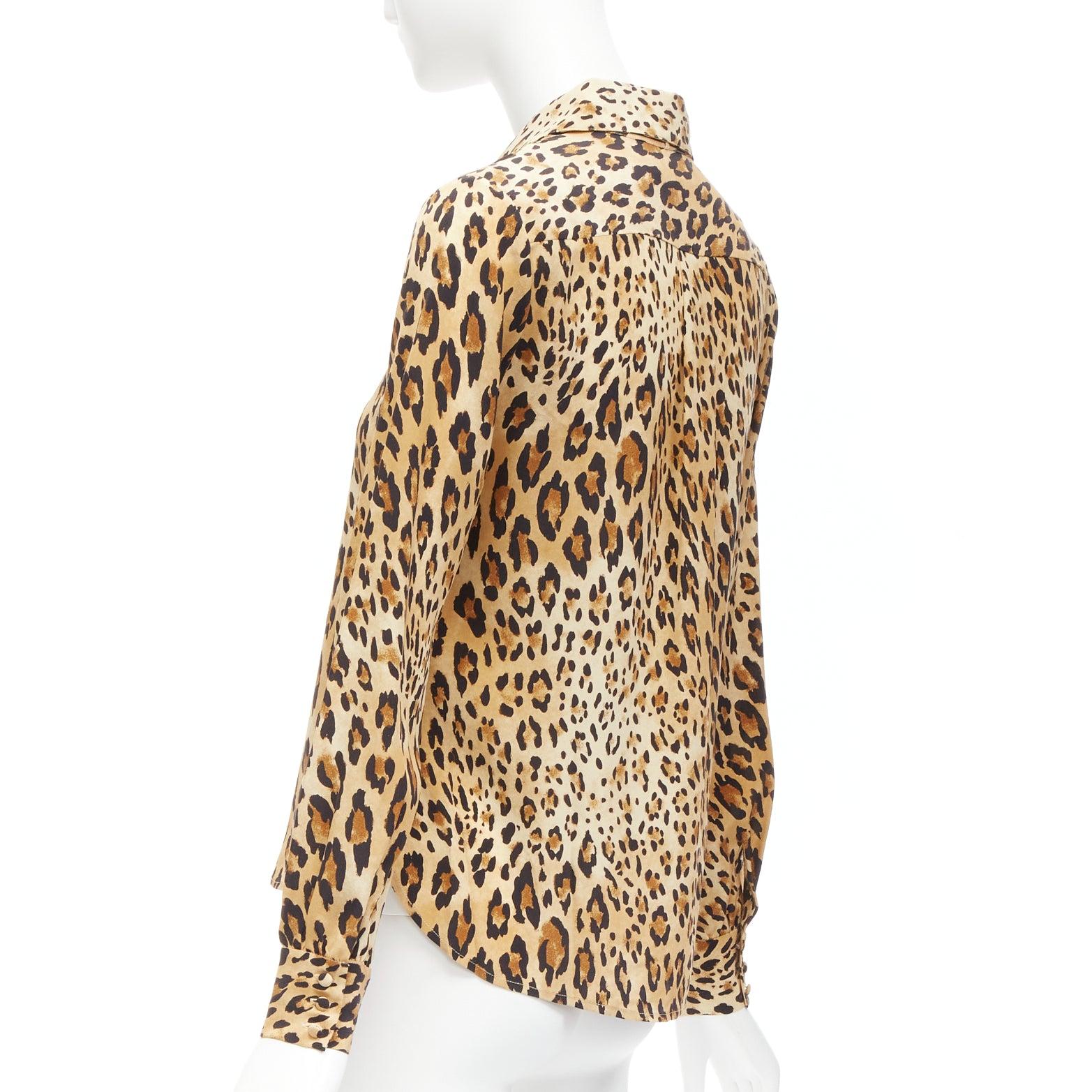FRAME 100% silk Camel Multi brown leopard print long sleeve shirt XS For Sale 1