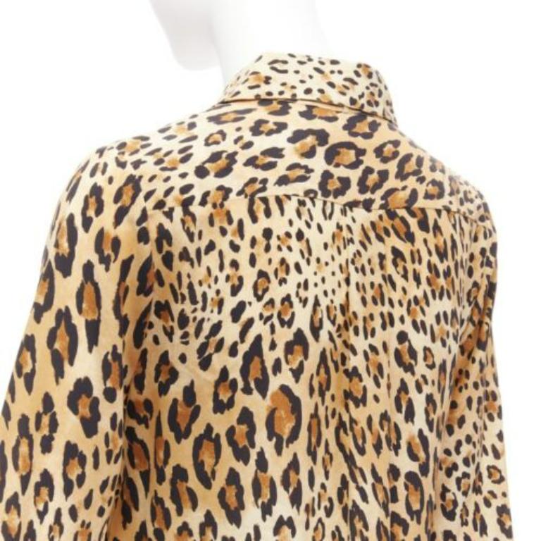 FRAME 100% seta Cammello Multi marrone con stampa leopardata camicia a maniche lunghe XS in vendita 2