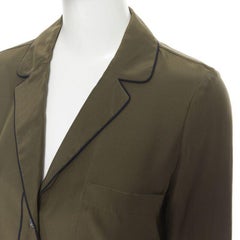 Chemise pyjama décontractée FRAME 100% soie vert forêt avec liseré noir XS