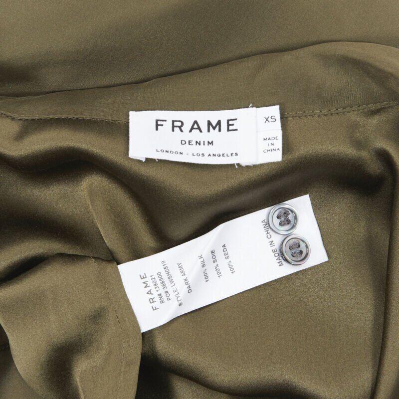FRAME 100% silk forest green black piping casual pyjama shirt XS For Sale 4