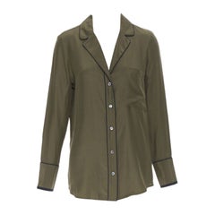 FRAME 100% silk forest green black piping casual pyjama shirt XS