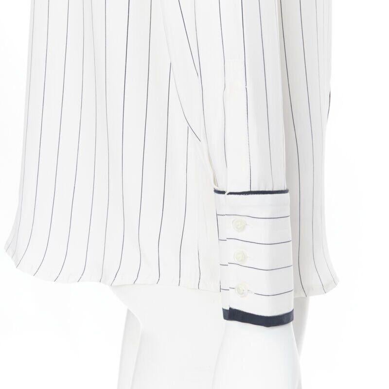 FRAME 100% silk white black vertical stripe black piping casual pyjama shirt XS For Sale 2