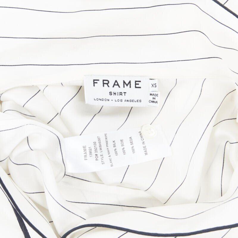 FRAME 100% silk white black vertical stripe black piping casual pyjama shirt XS For Sale 3