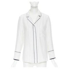 FRAME 100% silk white black vertical stripe black piping casual pyjama shirt XS