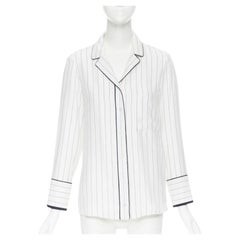 FRAME 100% Seide weiß schwarz vertikal gestreift schwarz paspeliert lässiges Pyjamahemd XS