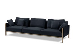 Frame 3 Seaters Sofa in Deep Blue with Brown Burnished Brass Legs