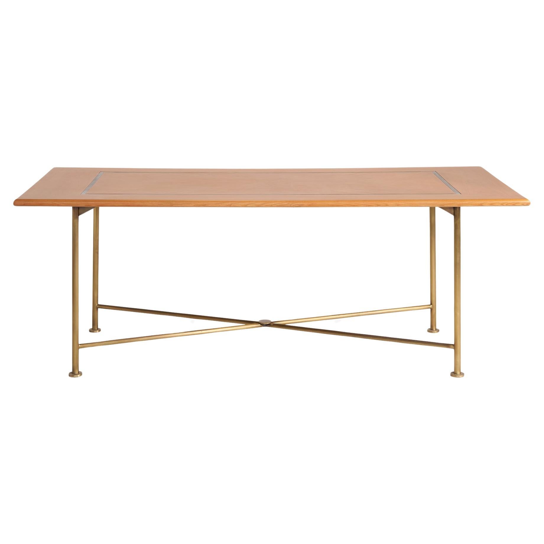 Frame American Oak Veneer and Brass Dining Table For Sale