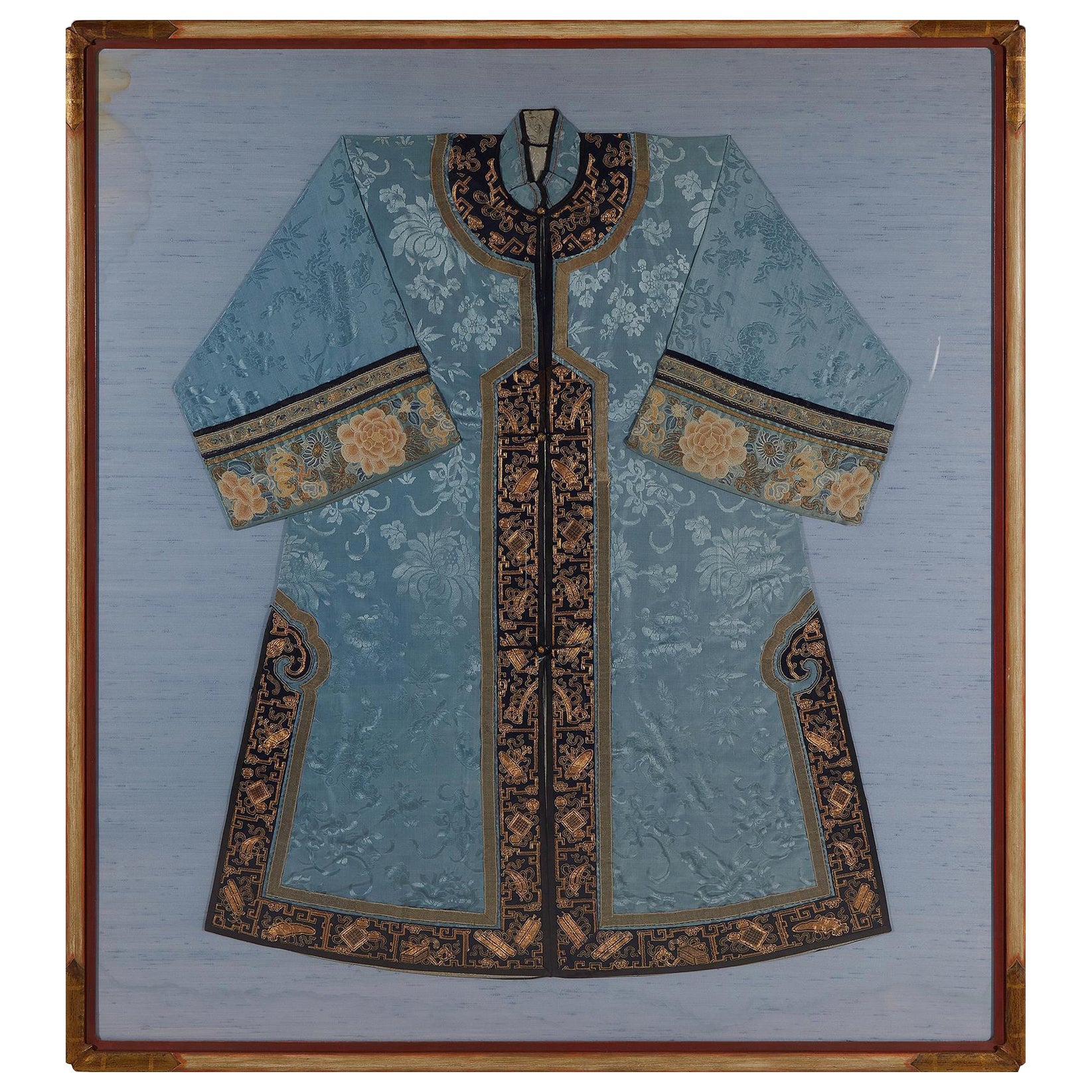 Frame Antique Chinese Embroidered Robe Qing Dynasty
