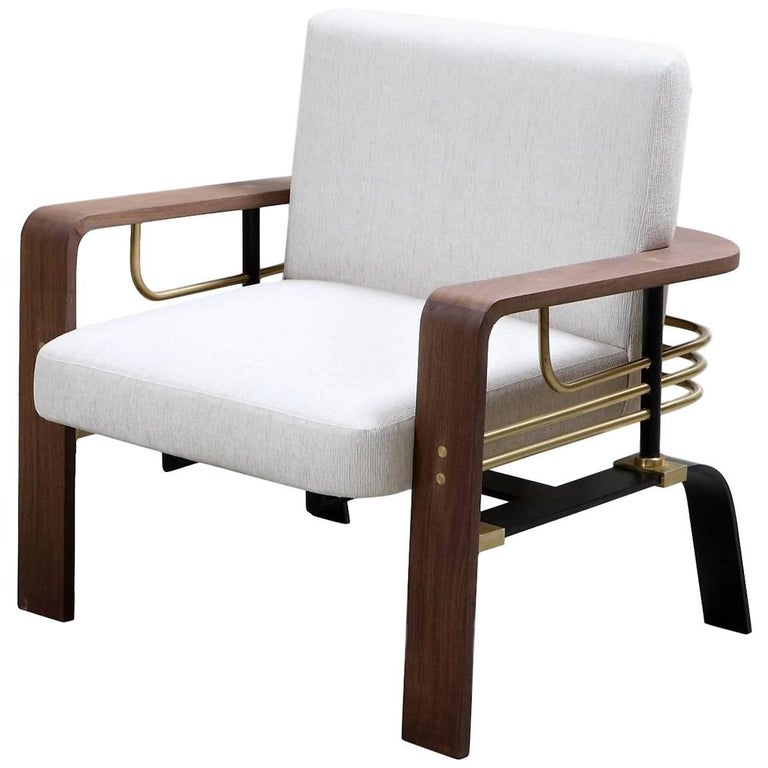 Frame Armchair, Contemporary Handmade Brass and Walnut Armchair For