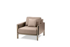 Frame Armchair in Beige with Brown Burnished Brass Legs