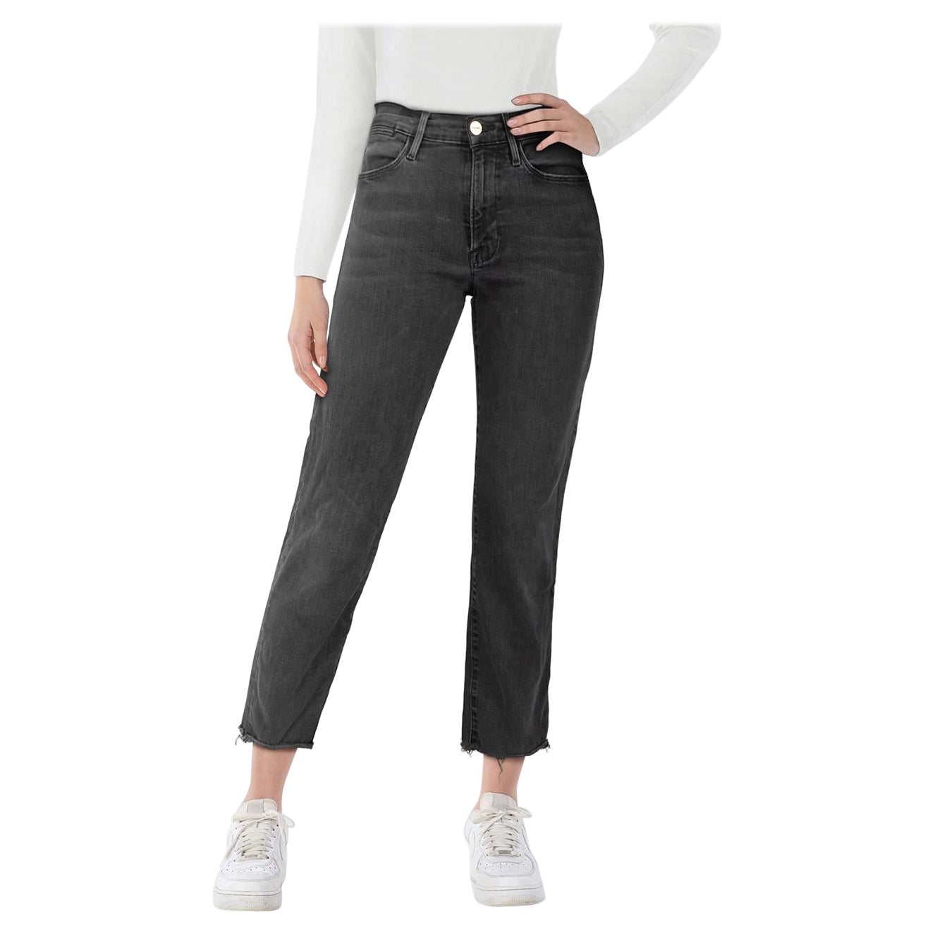 FRAME Vaqueros Negros Le High Straight Raw Hem Talla M