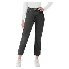 FRAME Black Denim Le High Straight Raw Hem Jeans Size M