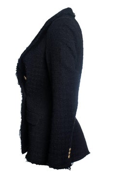 FRAME, black double breasted tweed jacket