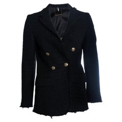 FRAME, black double breasted tweed jacket