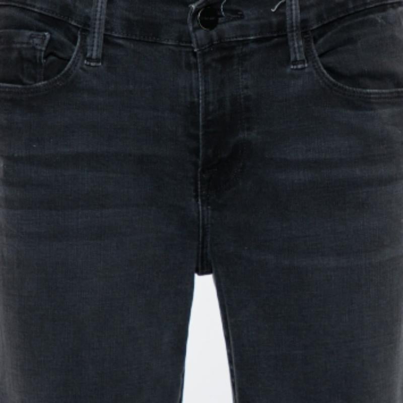 Frame Black Faded Denim Le Skinny de Jeanne Distressed Jeans M For Sale 6