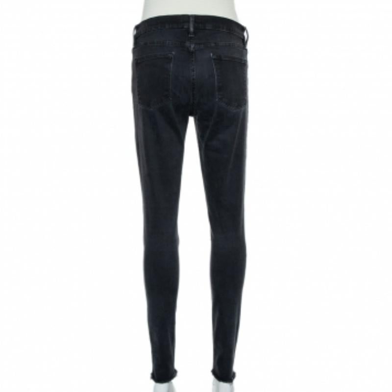 Frame Black Faded Denim Le Skinny de Jeanne Distressed Jeans M For Sale 3