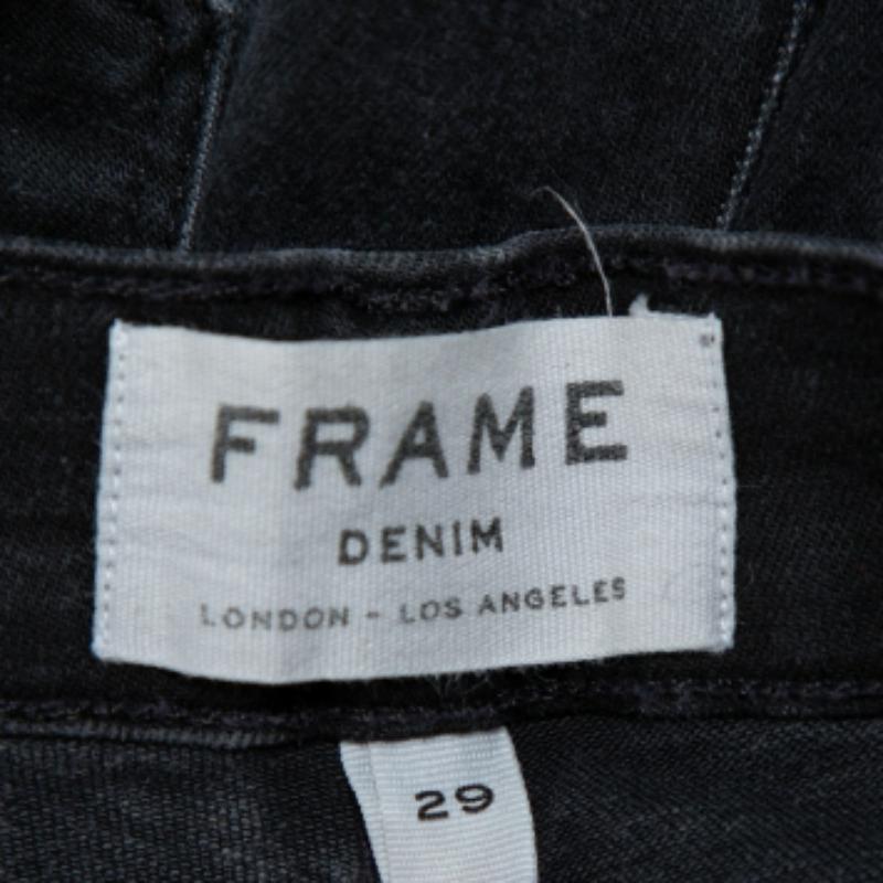 Frame Black Faded Denim Le Skinny de Jeanne Distressed Jeans M For Sale 4