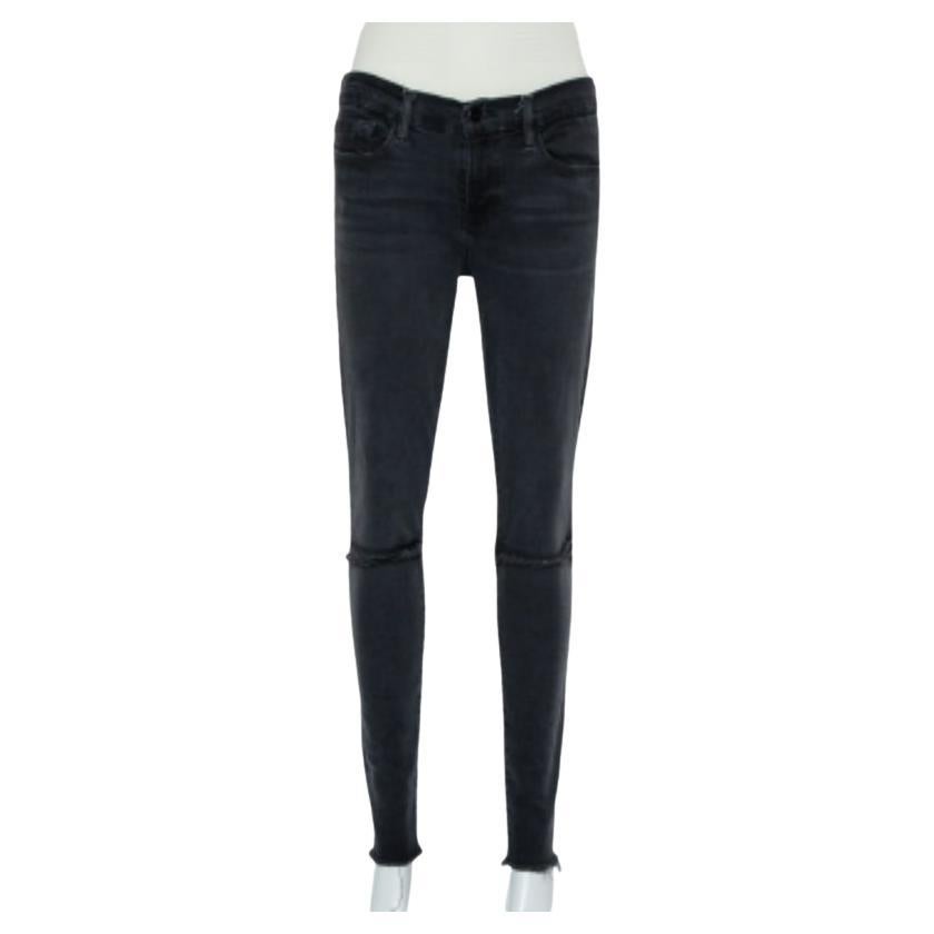 Frame Black Faded Denim Le Skinny de Jeanne Distressed Jeans M For Sale