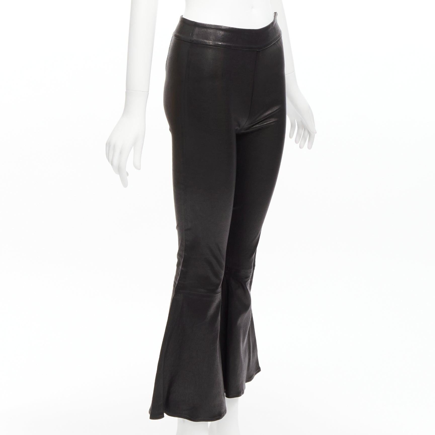 Black FRAME black genuine lambskin leather flared cropped pants US2 S For Sale