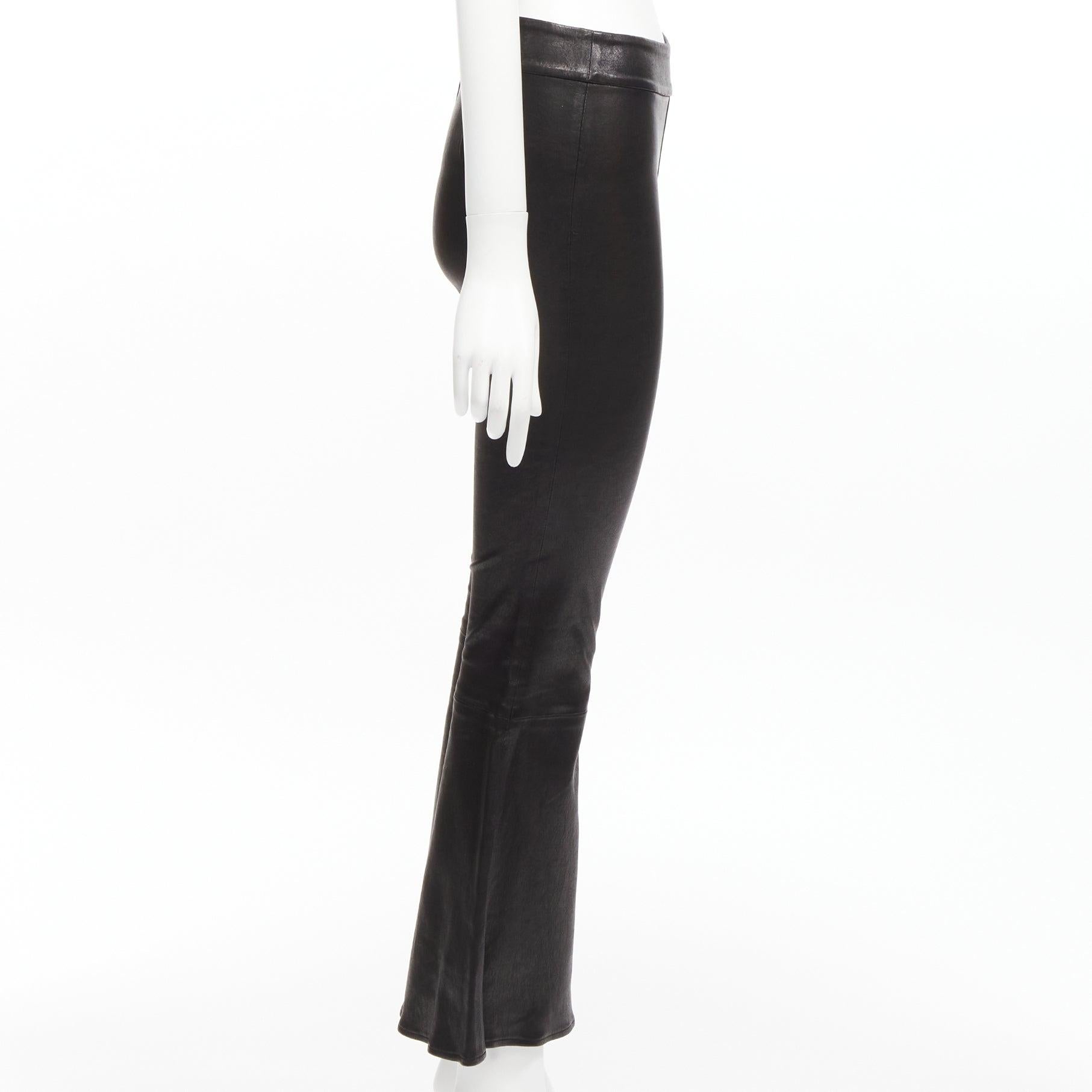 FRAME black genuine lambskin leather flared cropped pants US2 S In Good Condition For Sale In Hong Kong, NT