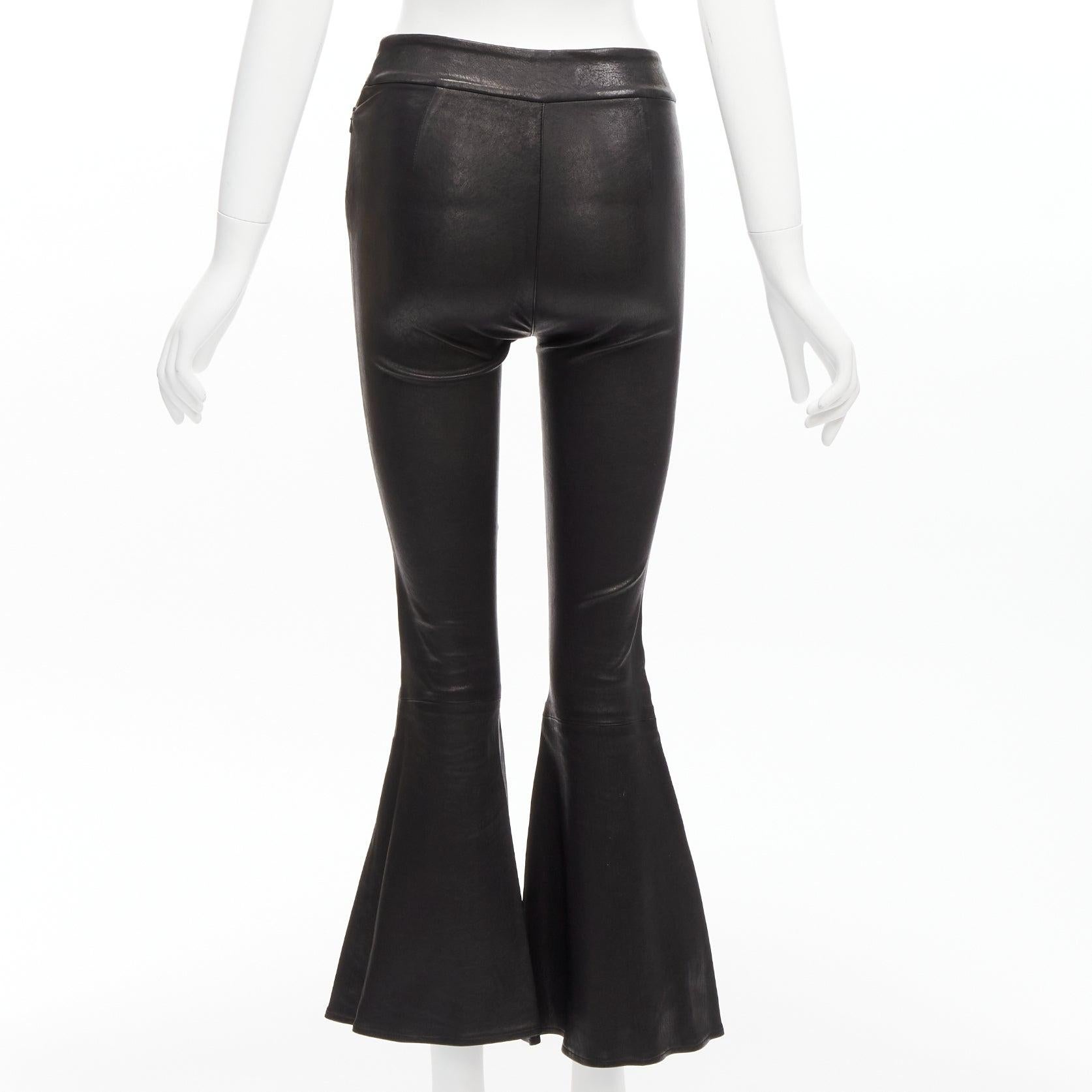 Women's FRAME black genuine lambskin leather flared cropped pants US2 S For Sale