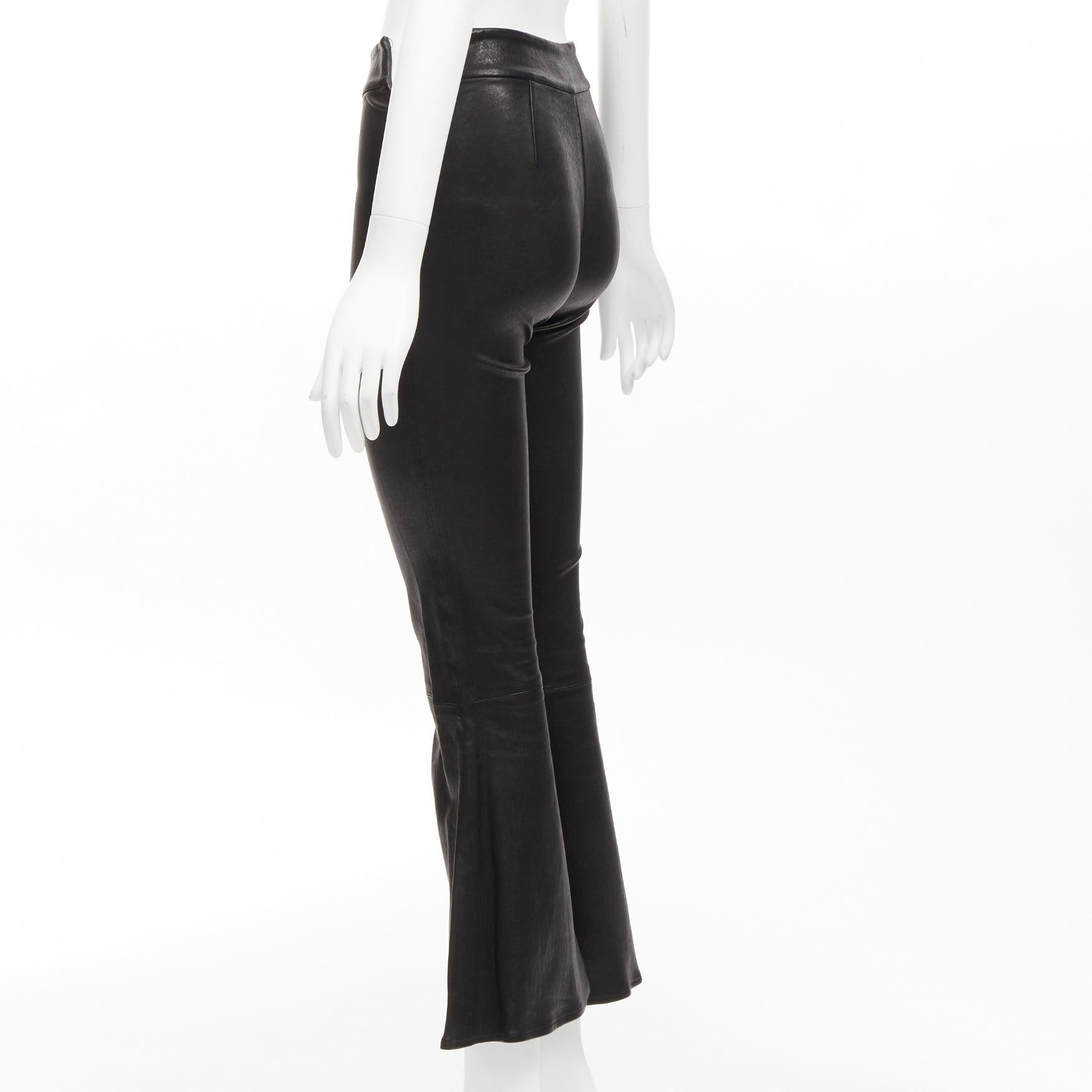 FRAME black genuine lambskin leather flared cropped pants US2 S For Sale 1