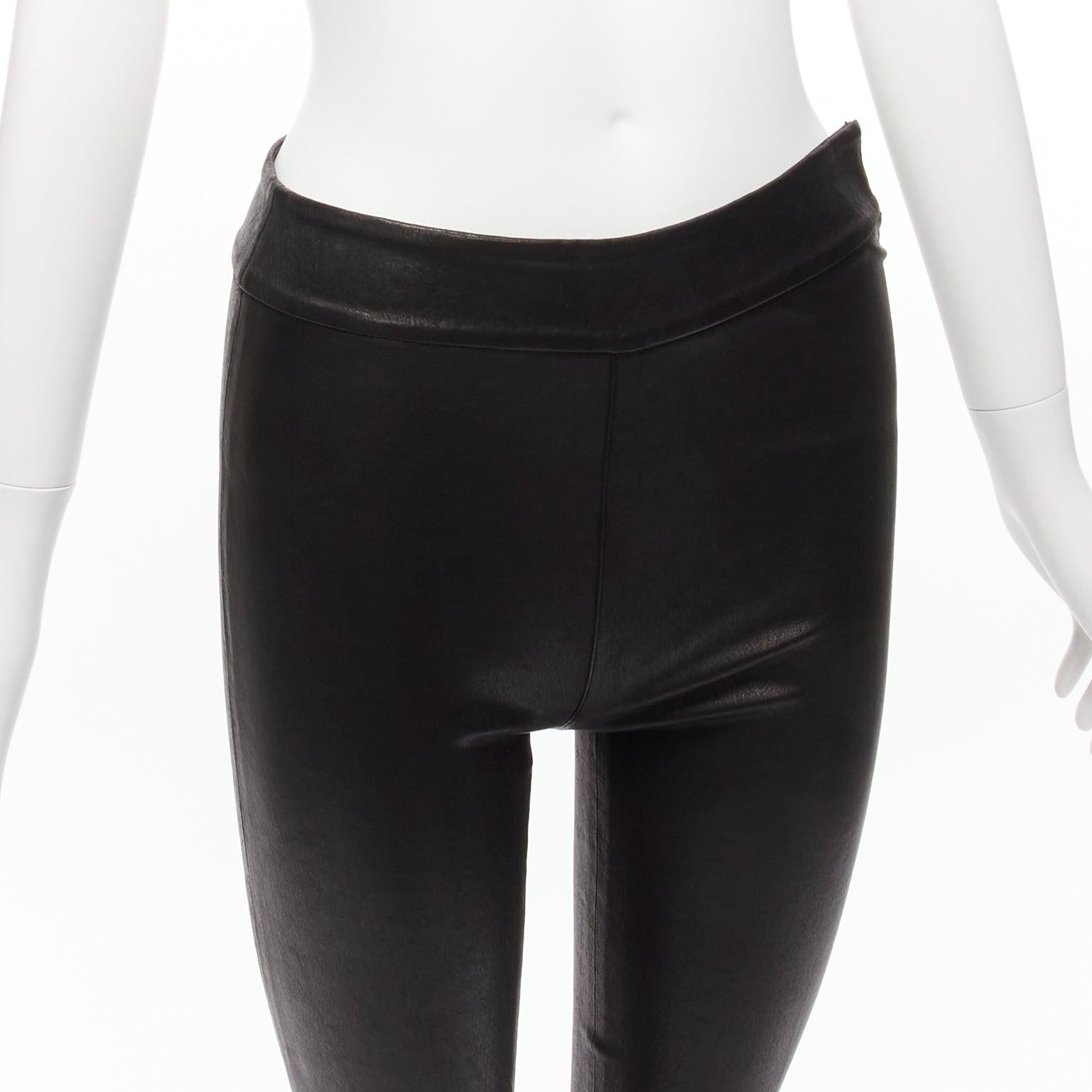 FRAME black genuine lambskin leather flared cropped pants US2 S For Sale 2