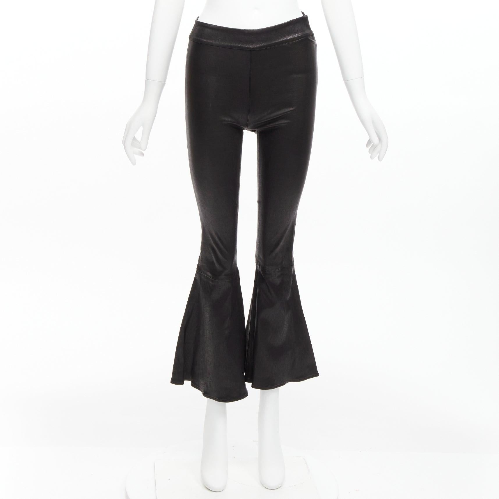 FRAME black genuine lambskin leather flared cropped pants US2 S For Sale 4