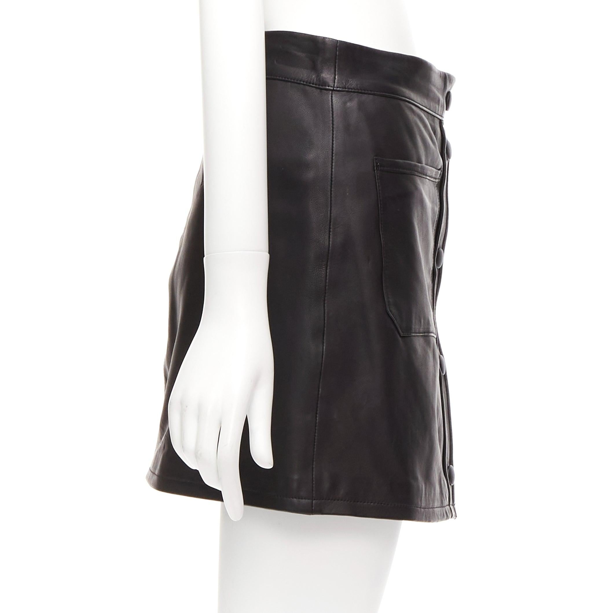 Black FRAME black lambskin leather snap button patch pocket mini skirt 25