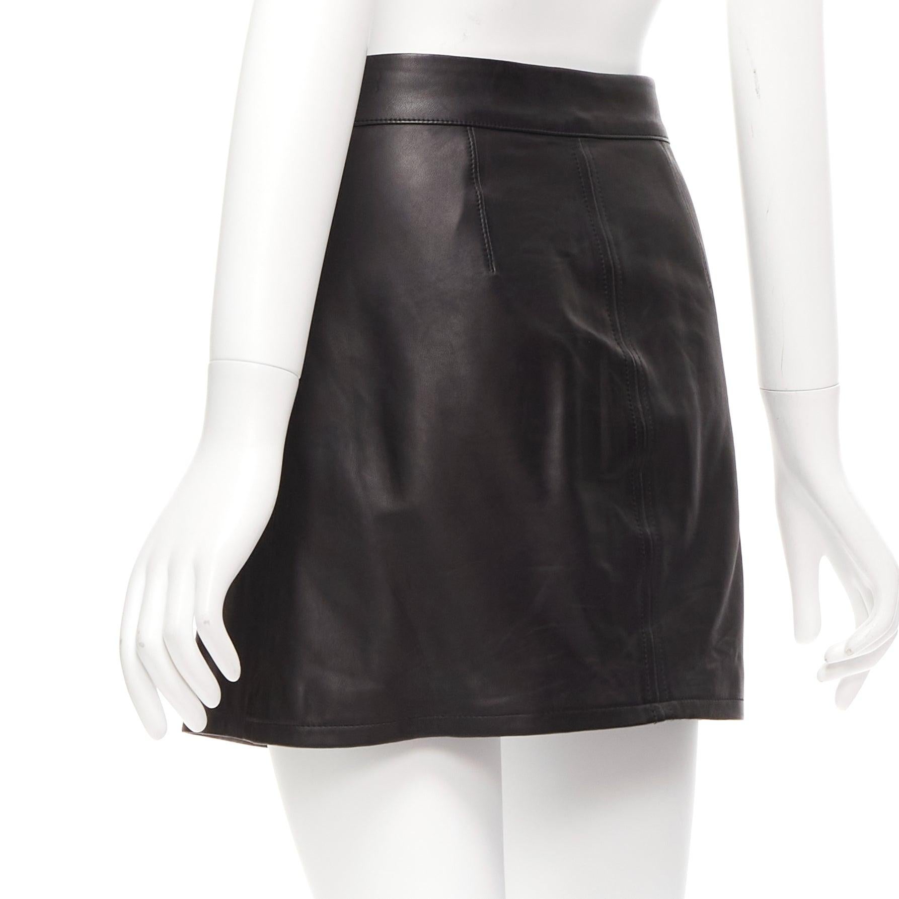 Women's FRAME black lambskin leather snap button patch pocket mini skirt 25