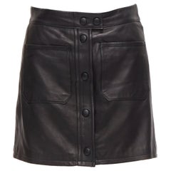 FRAME black lambskin leather snap button patch pocket mini skirt 25"