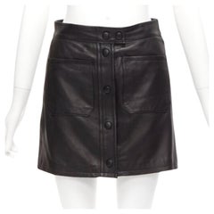 FRAME black lambskin leather snap button patch pocket mini skirt 25"