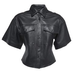 Frame Black Leather Button Front Half Sleeve Shirt S