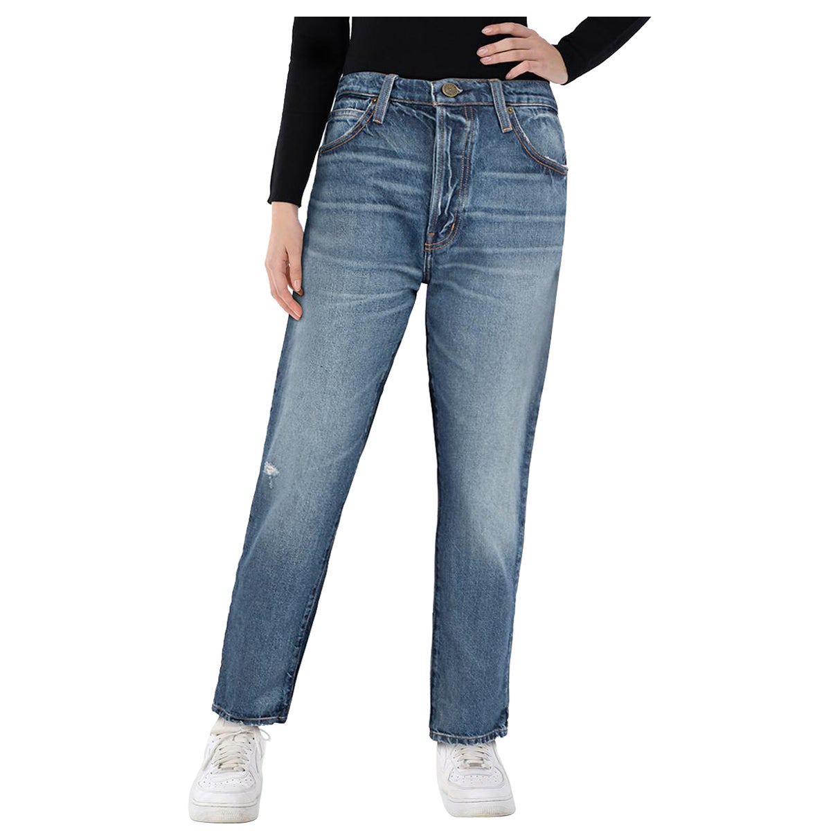 FRAME Blue Denim High Rise Distressed Jeans Size S