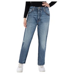 FRAME Blue Denim High Rise Distressed Jeans Size S