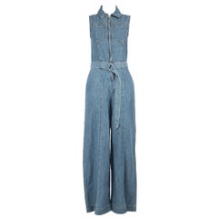FRAME Tuta senza maniche a gamba larga in denim blu taglia XS