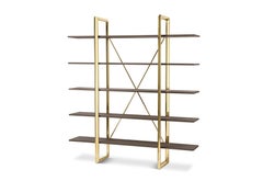 Frame Bookshelves in Polished Brass & Bolivar Wood by Stefano Giovannoni