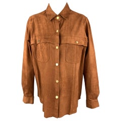 FRAME Brown Suede Size L Gold Metal Snaps Long Sleeve Shirt