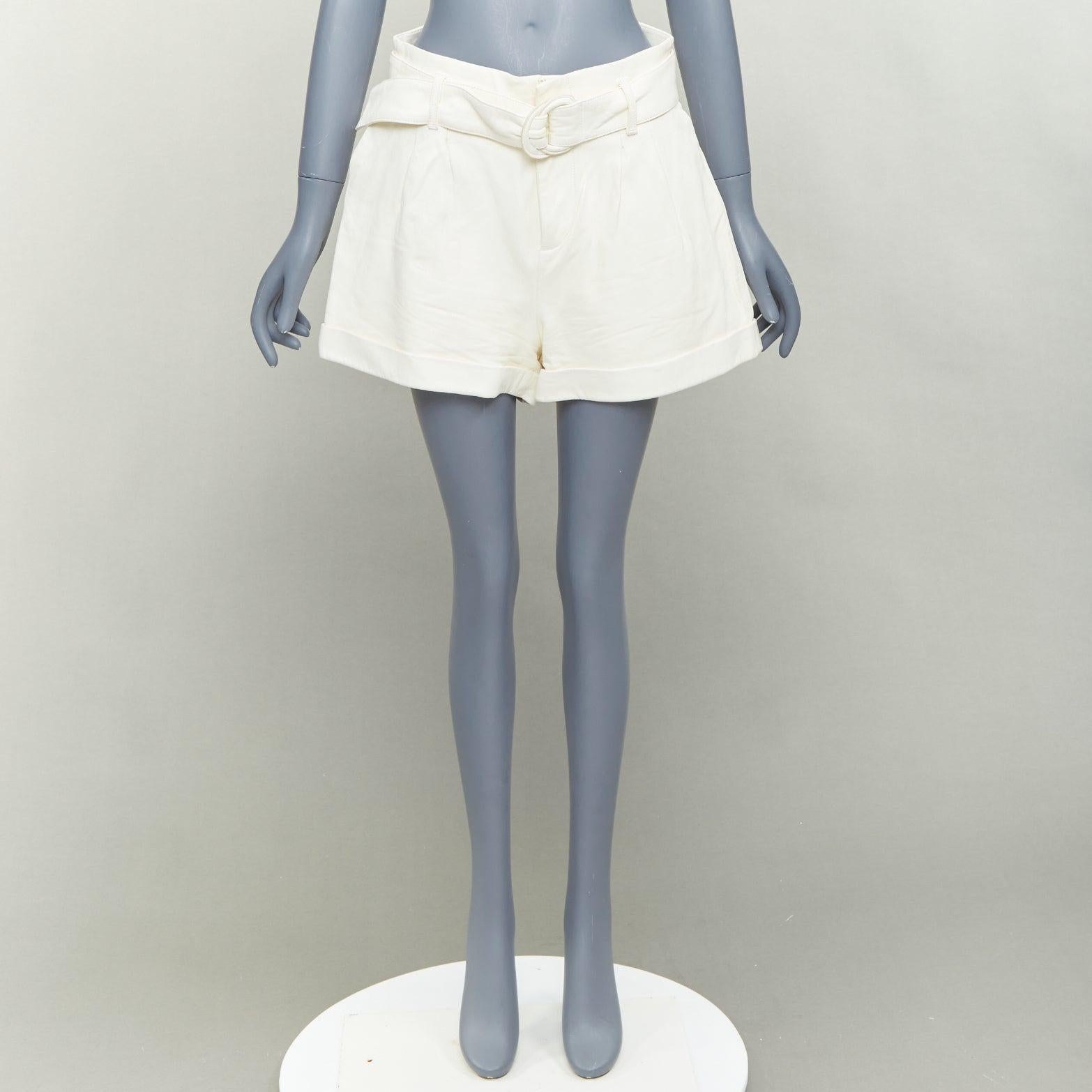 FRAME butter cream lamb leather high waisted belted paperbag shorts 27"