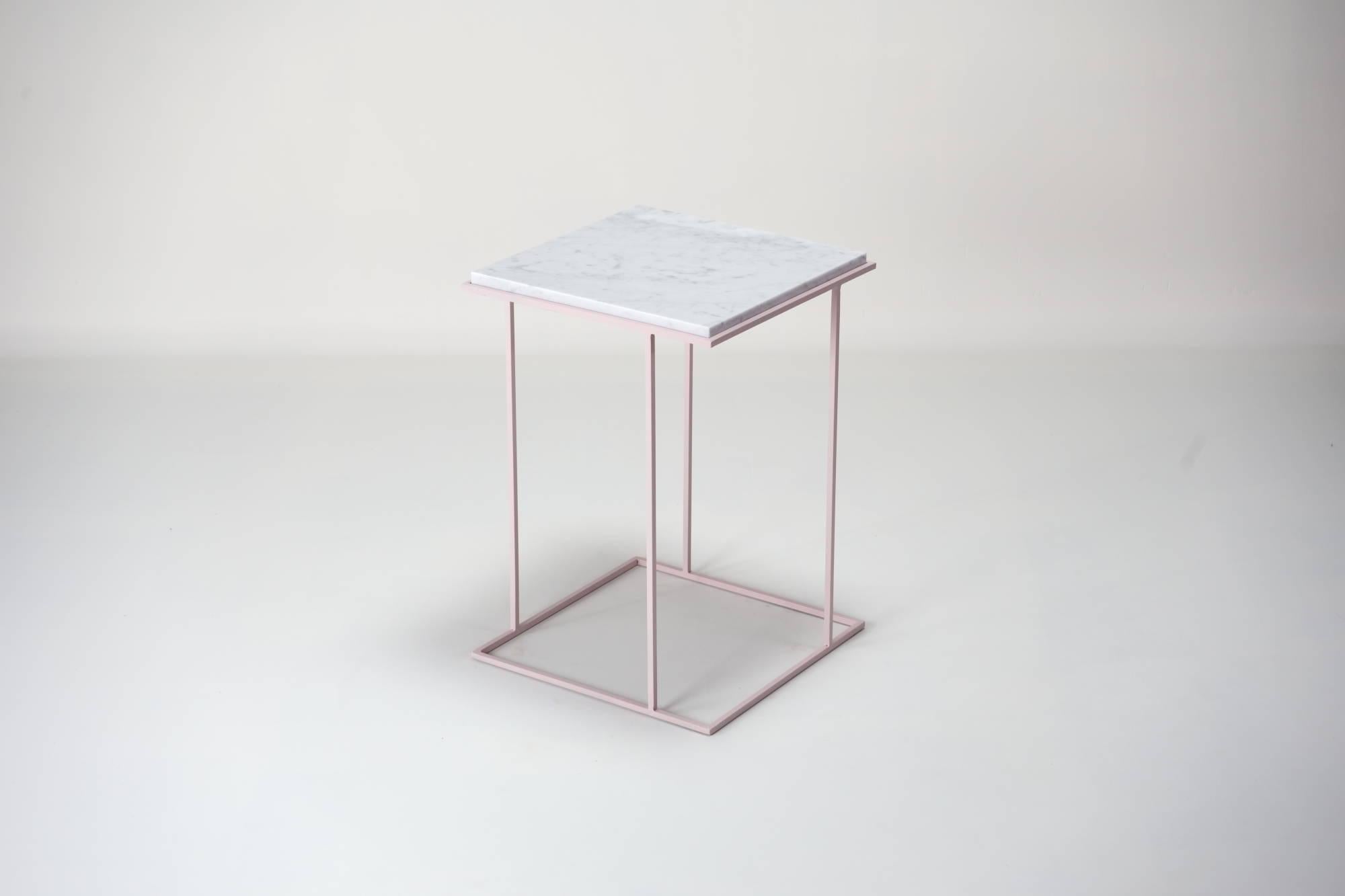 FramE is a side table designed with the intention of valuing the marble/stone top. 

The leg structure is intended as a 3D Frame inspired by Piet Mondrian paintings.

It comes in different varieties. In this case we used the beautiful Carrara