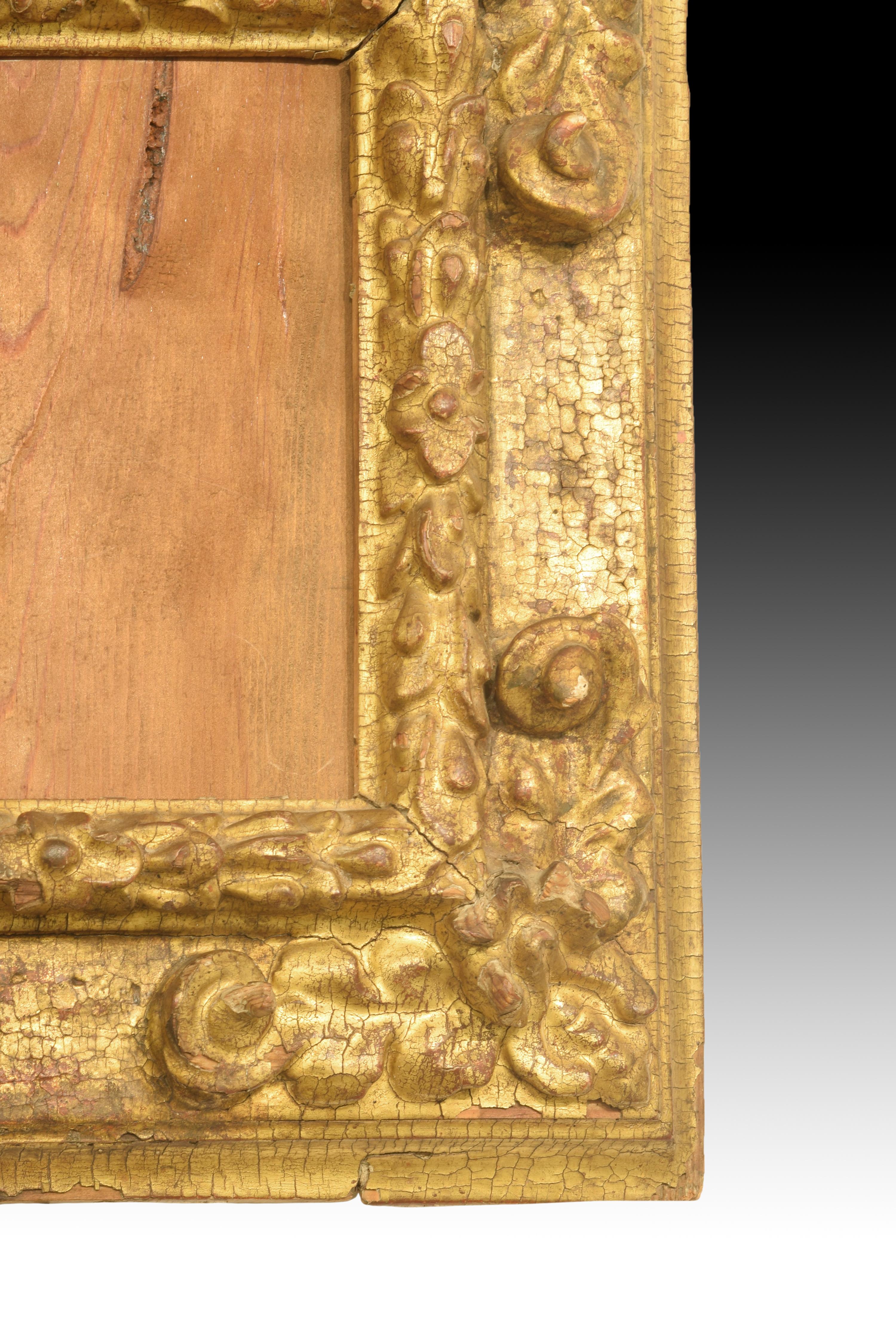Baroque Frame, Carved and Gilded Wood, Inscription, 17th Century