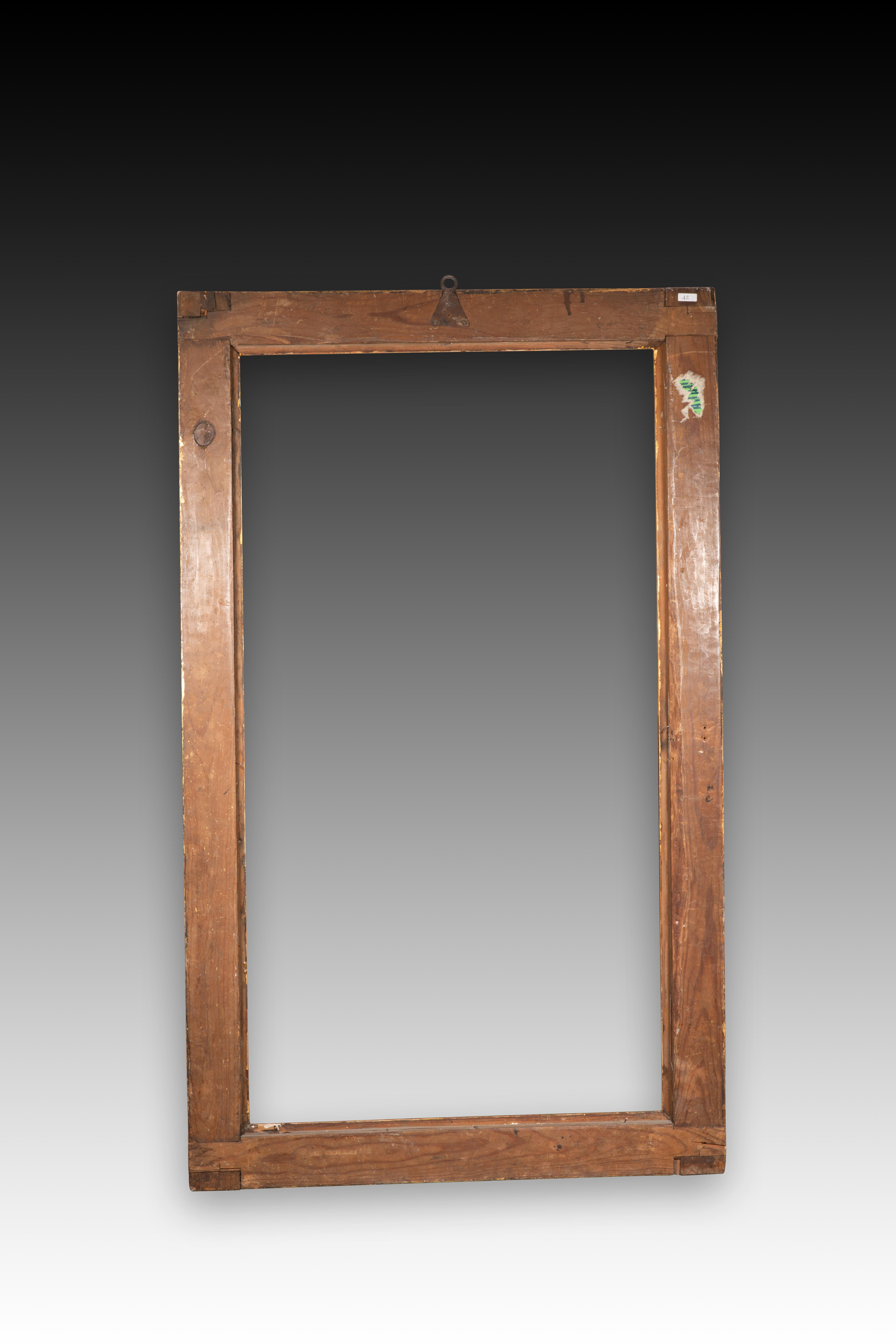 European Frame. Carved, polychrome and gilded wood. 18th century.
