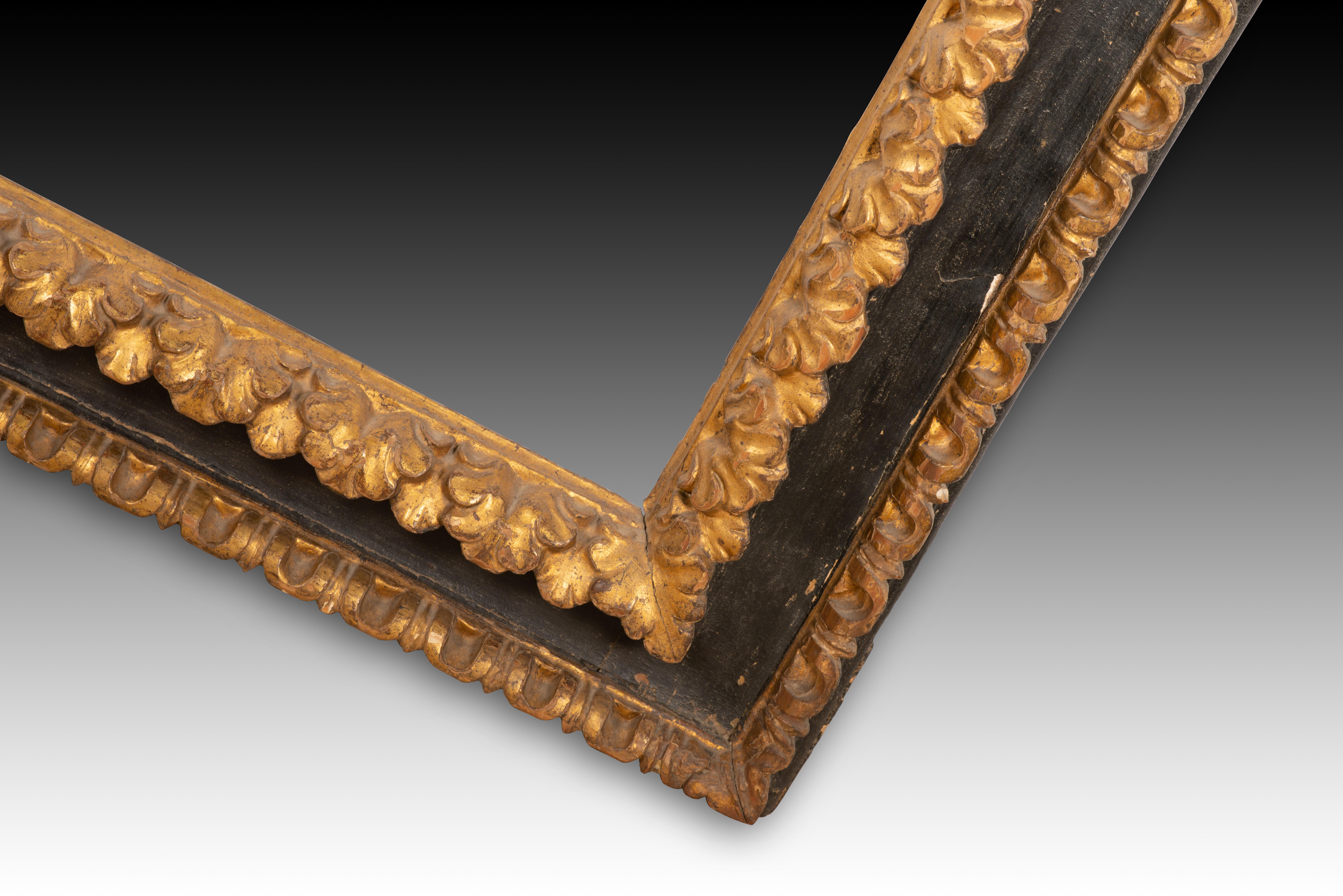 European Frame. Carved, polychrome and gilded wood. 18th century. For Sale